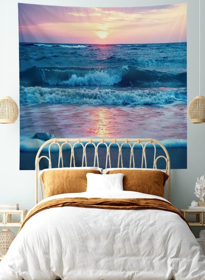 IcosaMro Ocean Tapestry Wall Hanging, Sea Beach Wave Sun Cloud Landscape Scenery Nature Wall Art [Double-Folded Hems] Bohemian Home Decor for Bedroom, Dorm, College, Living Room, 60x82.7, Blue - Image 3